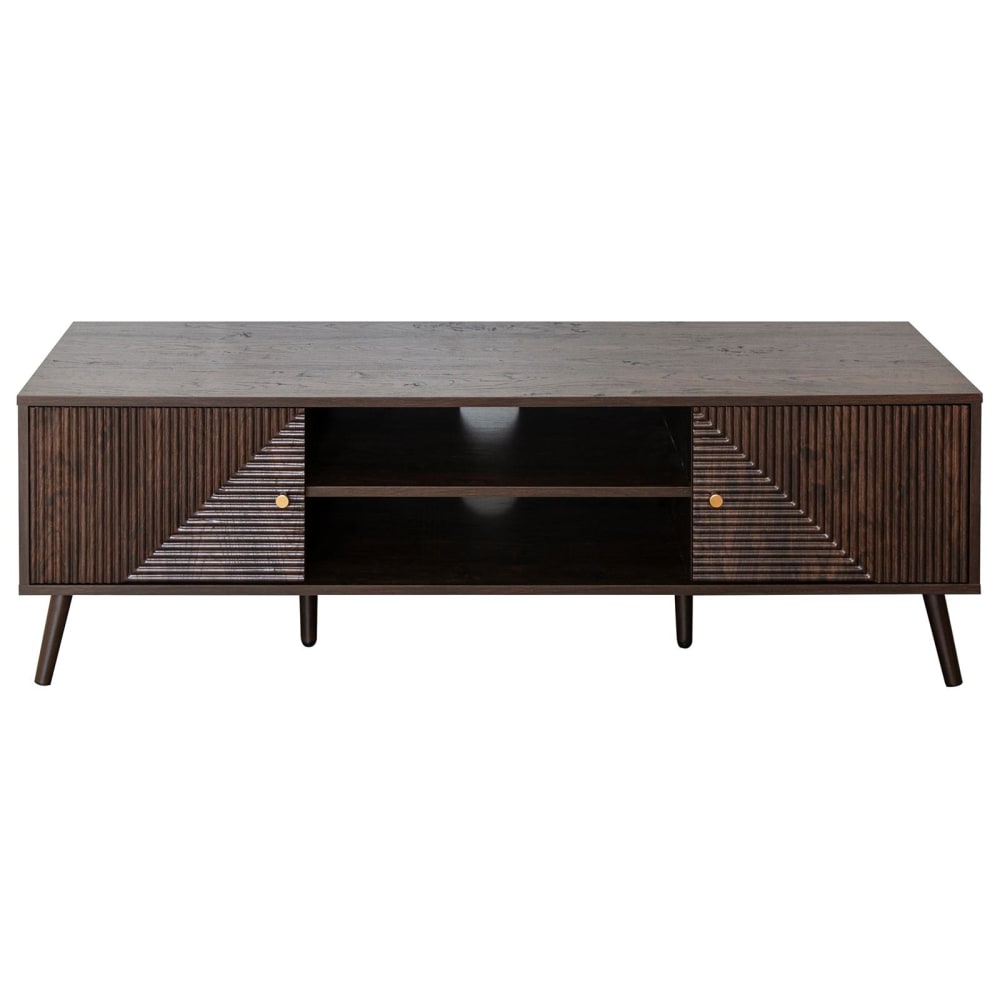 Meuble TV avec 2 portes et 2 niches aspect bois, brun foncé