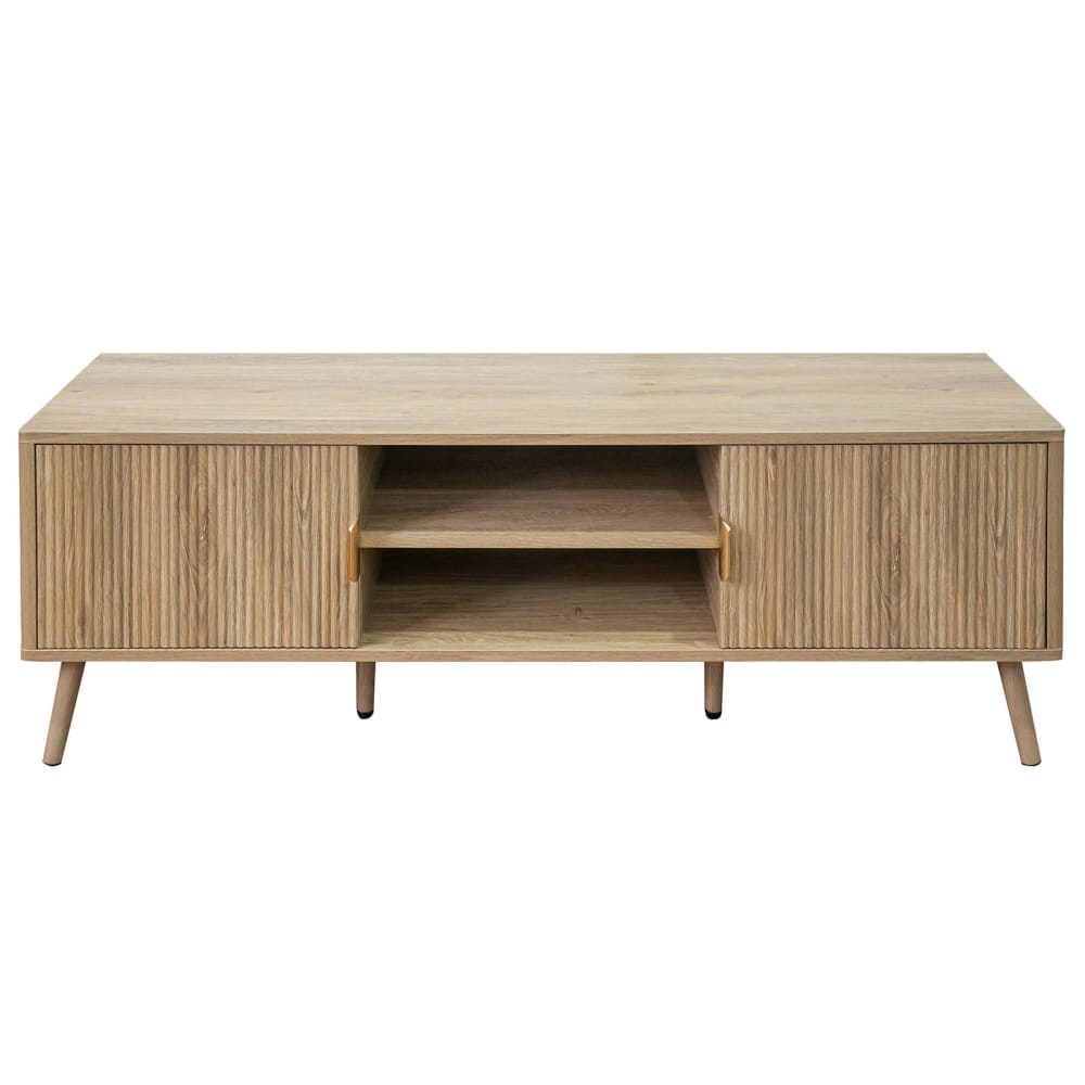 Meuble TV avec 2 portes et 2 niches aspect bois, couleur chêne