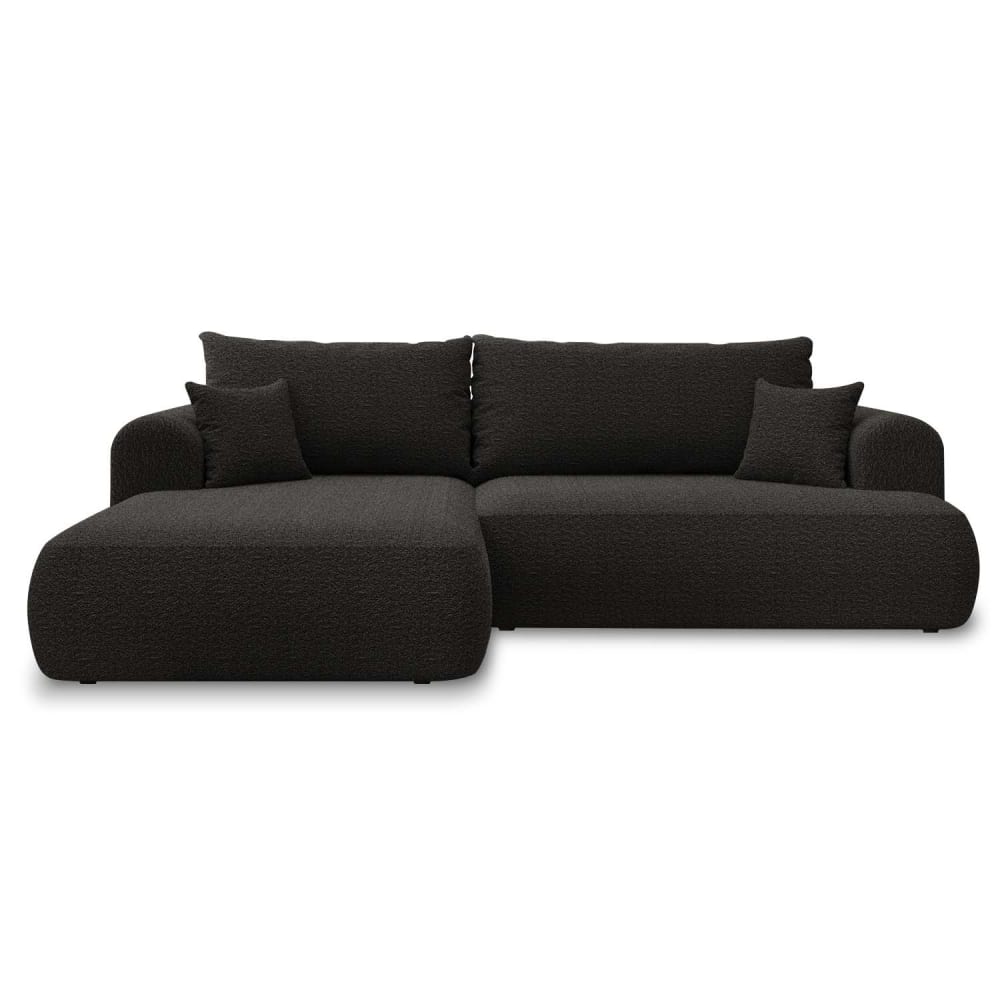 Canapé d'angle gauche convertible 4 places en bouclette noir