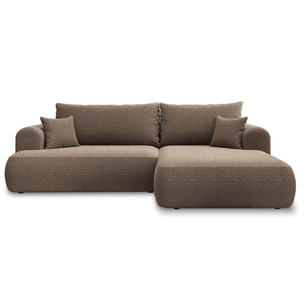 Canapé d'angle droit convertible 4 places en bouclette taupe