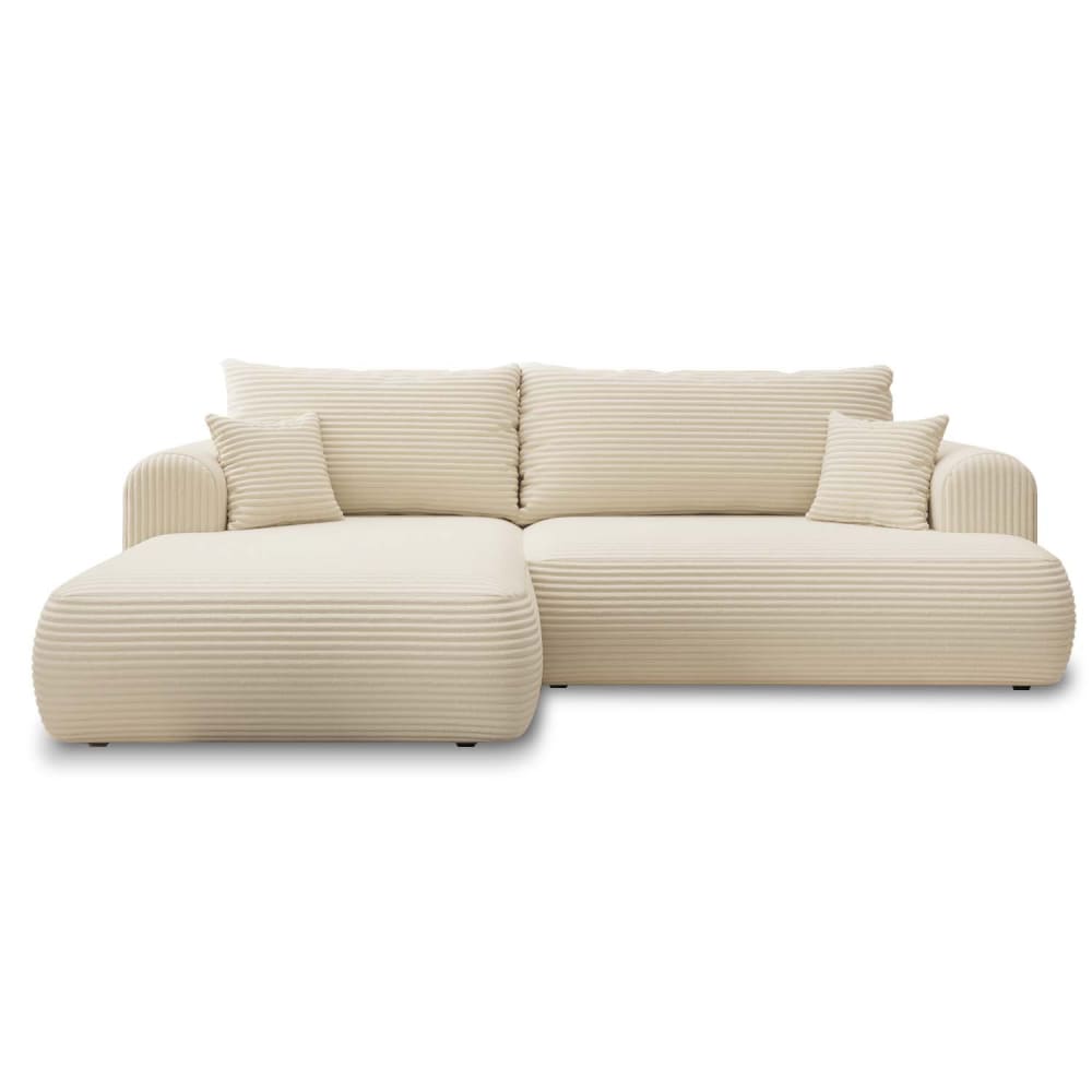 Canapé d'angle gauche convertible 4 places en velours côtelé beige