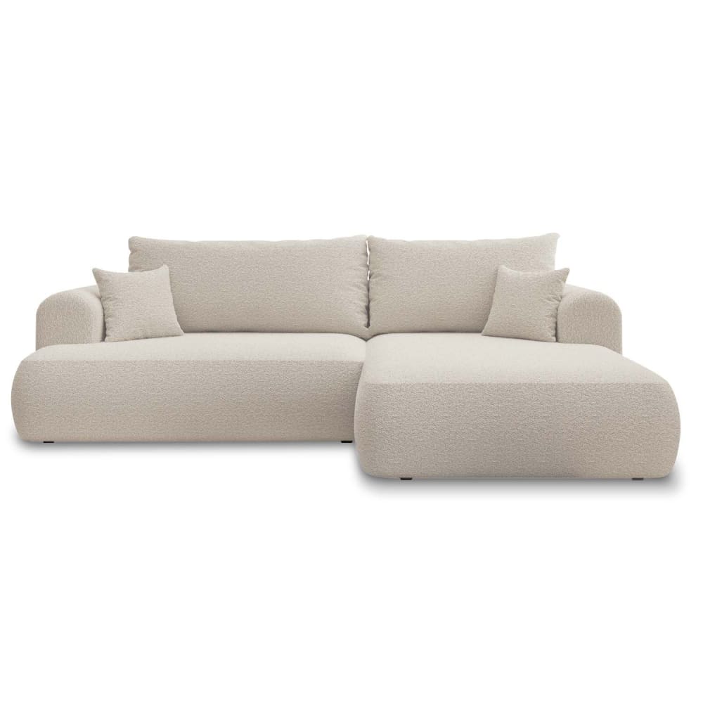 Canapé d'angle droit convertible 4 places en bouclette beige