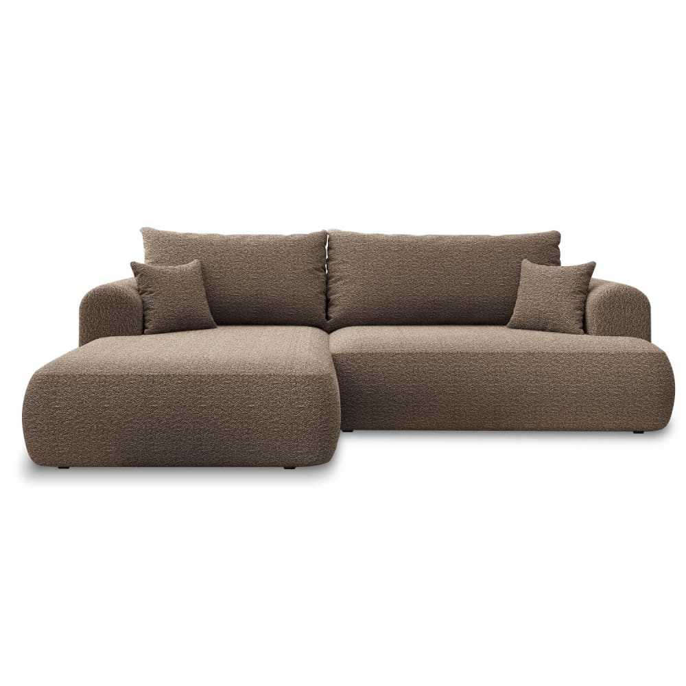 Canapé d'angle gauche convertible 4 places en bouclette taupe