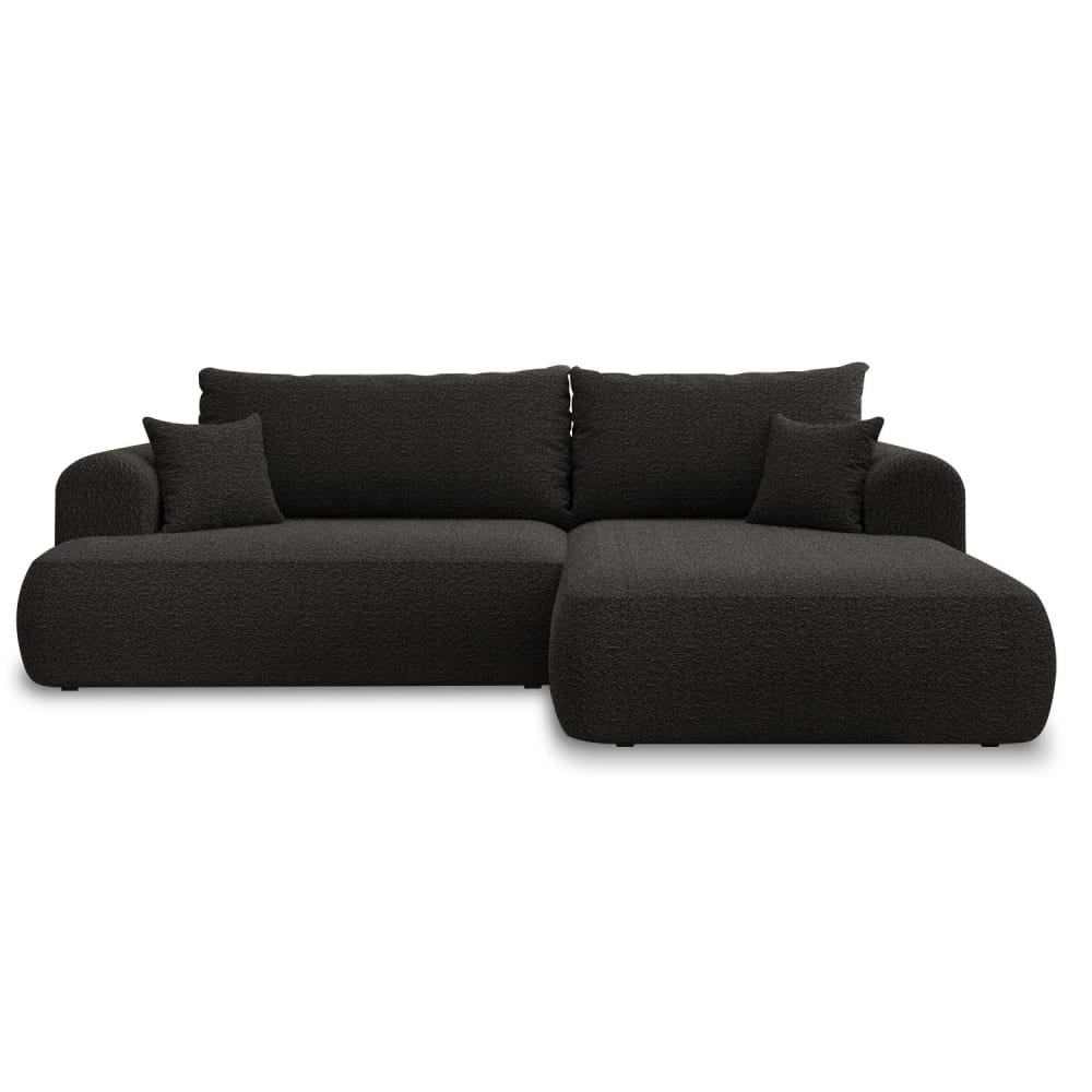 Canapé d'angle droit convertible 4 places en bouclette noir