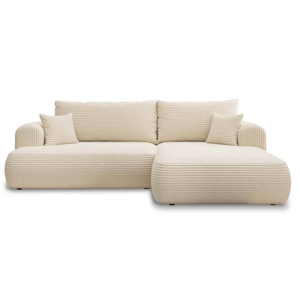 Canapé d'angle droit convertible 4 places en velours côtelé beige