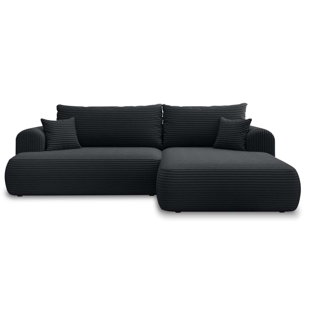 Canapé d'angle droit convertible 4 places en velours côtelé noir