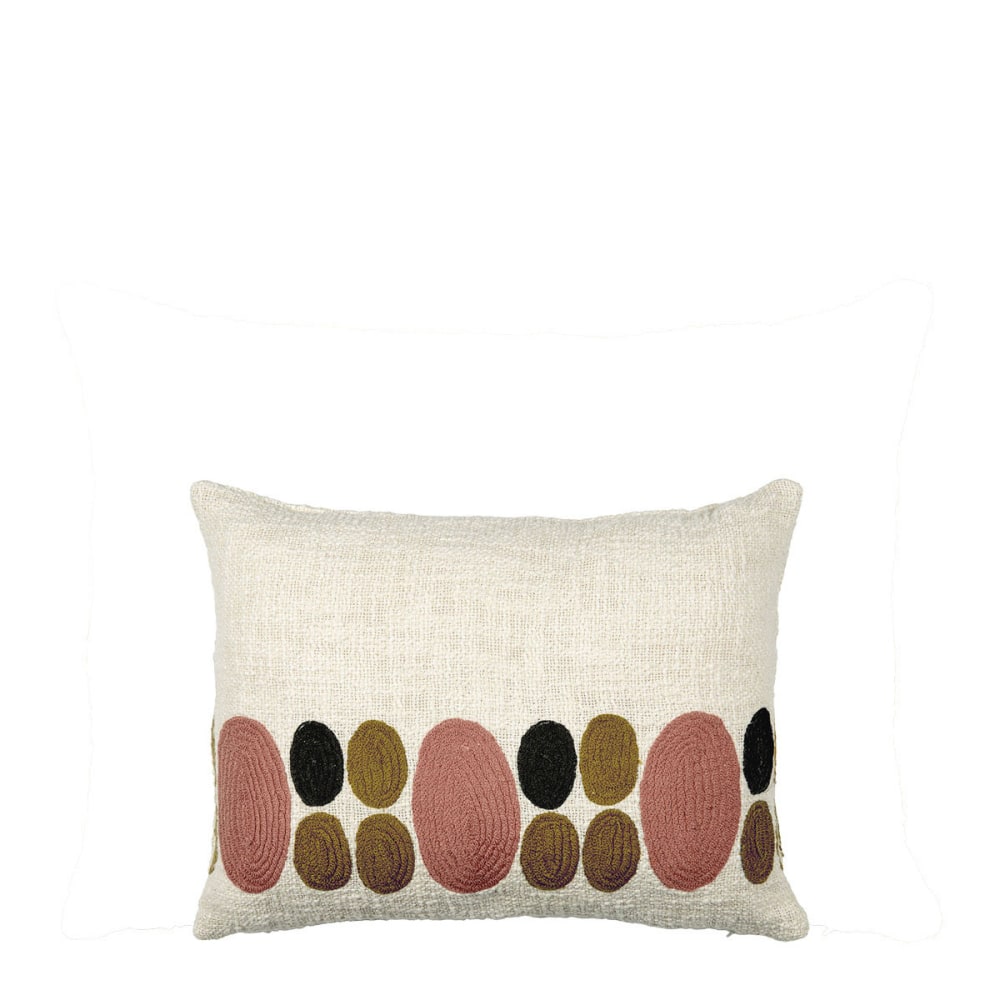 Housse de coussin en polycoton brodé - rose et curry - 40 x 30 cm