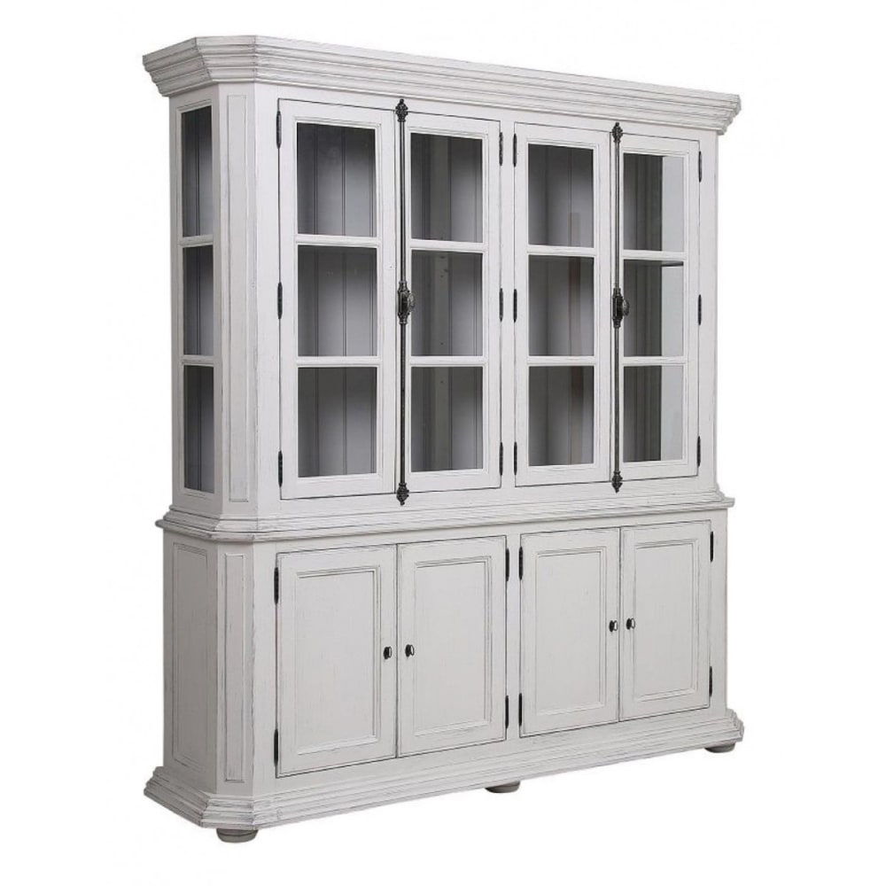 Buffet vaisselier 4 portes vitrées en bois blanc