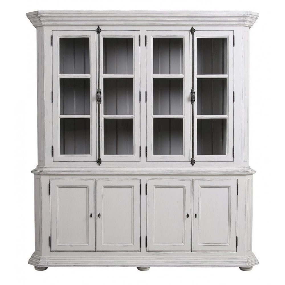 Buffet vaisselier 4 portes vitrées en bois blanc