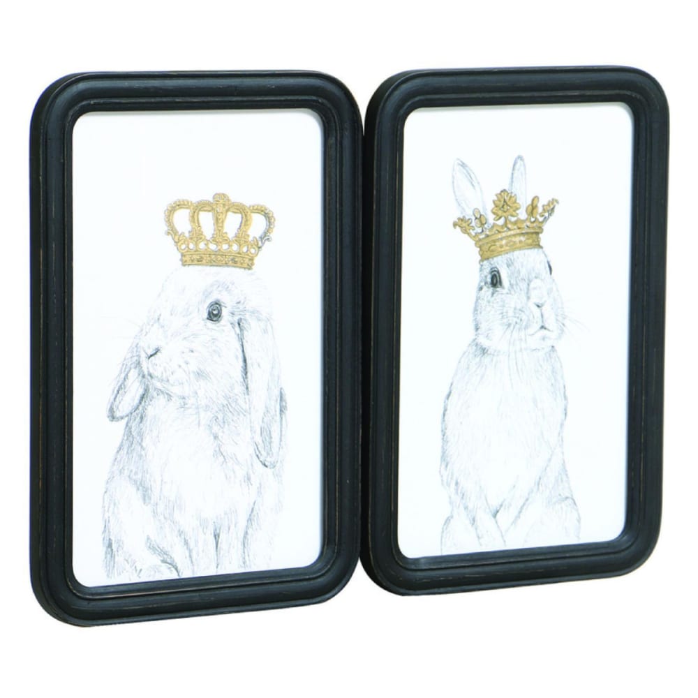 Tableau duo lapins couronnes en bois noir