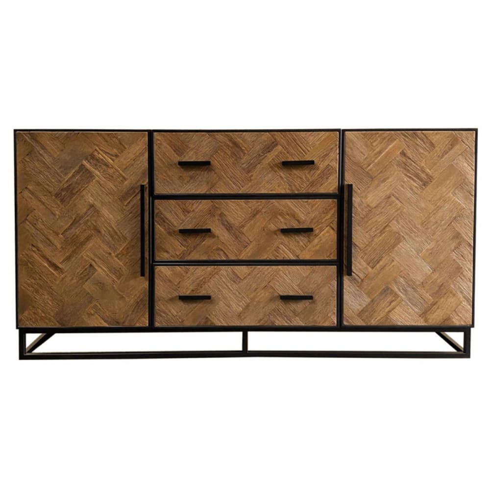 Buffet bas 2 portes 3 tiroirs en bois marron