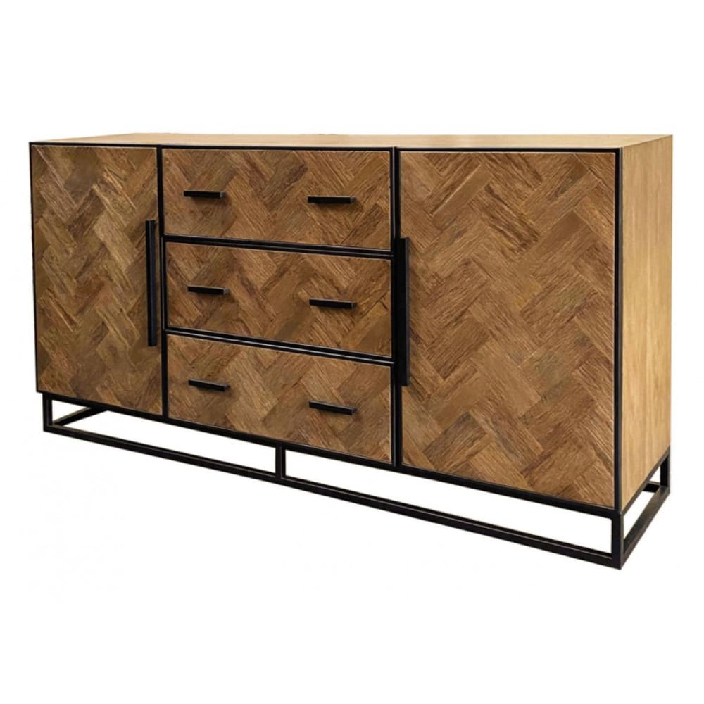 Buffet bas 2 portes 3 tiroirs en bois marron
