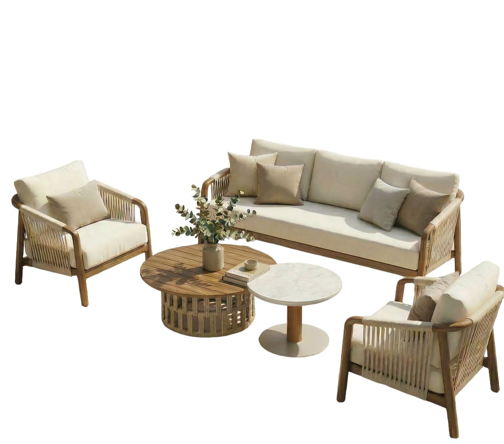 Salon de jardin 5 places en aluminium effet bois