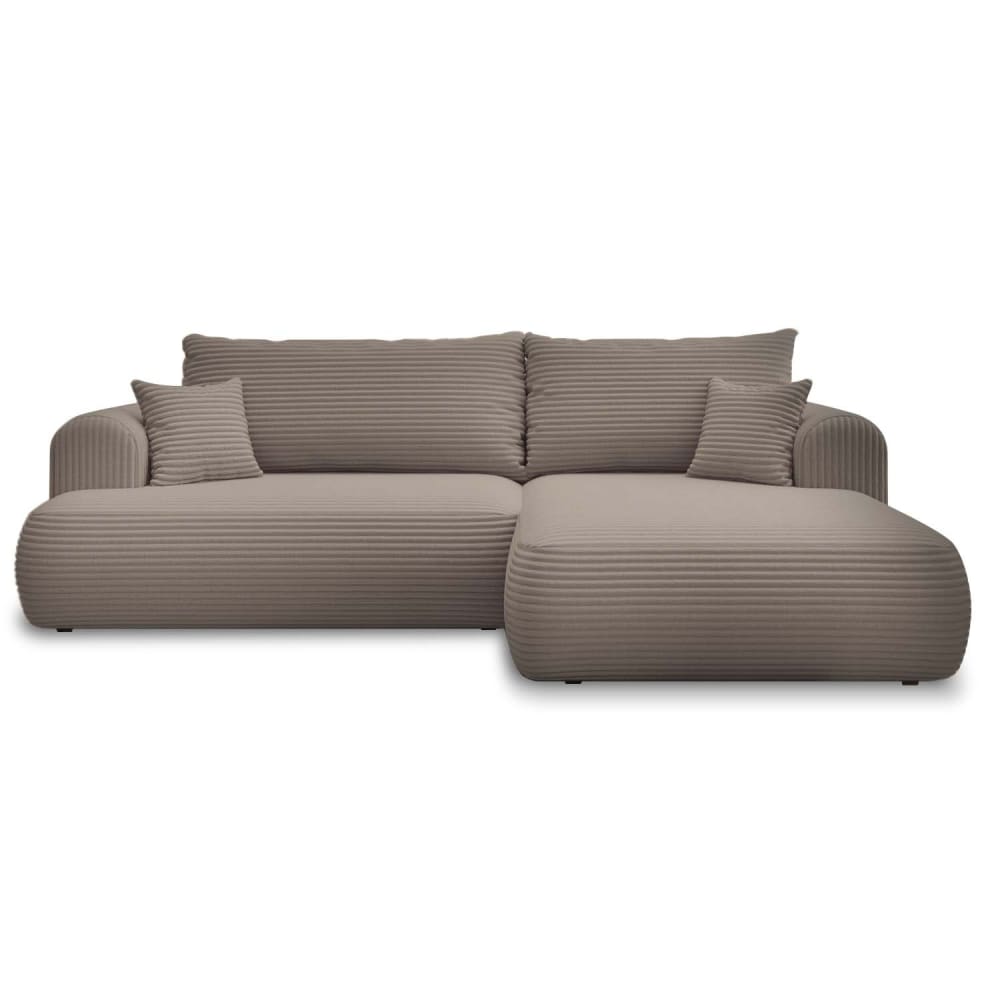 Canapé d'angle droit convertible 4 places en velours côtelé taupe
