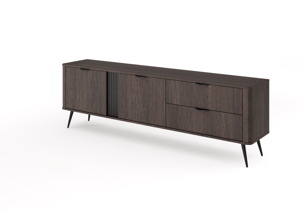 Meuble TV 2 portes 2 tiroirs pieds en métal 195x61 cm