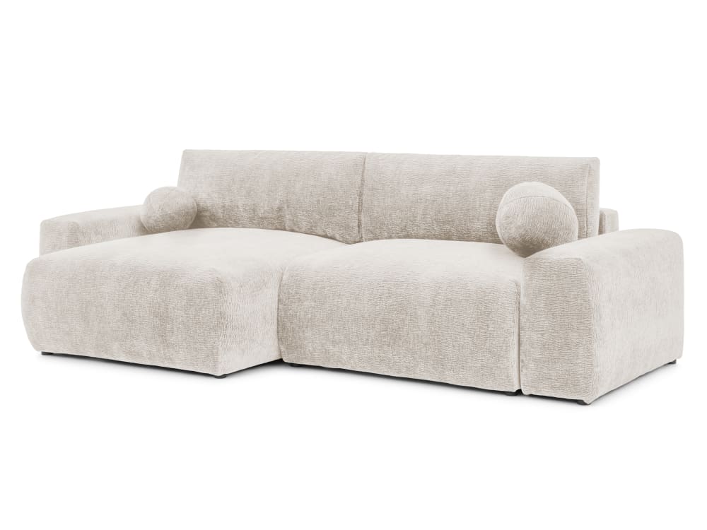 S-Style Ecksofa mit Schlaffunktion aus Chenillegewebe mit markanter Struktur style modern Beige Holz