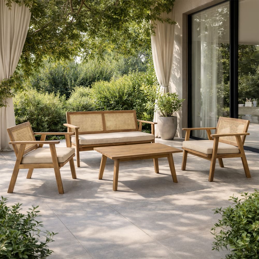 Concept Usine 4-Sitzer-Gartenmöbel aus Akazienholz und Rohr style modern Braun