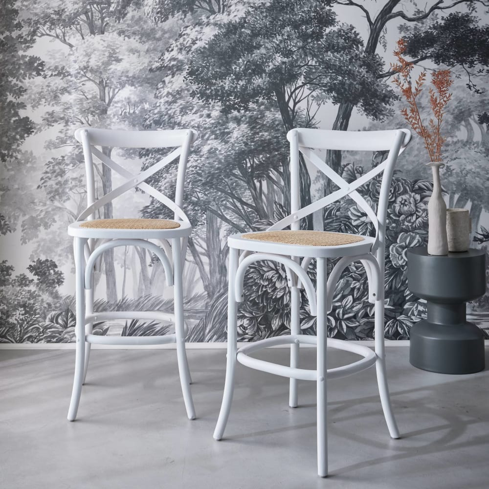 2er-Set Bistro Vintage Barhocker Holz weiß - Maisons Du Monde