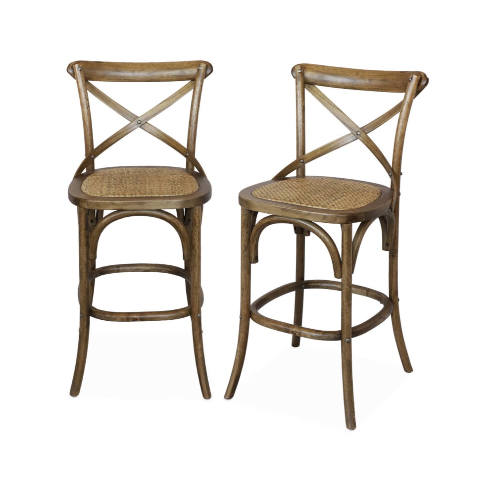 sweeek 2er-Set Bistro-Barhocker aus Holz braun style vintage - Holz