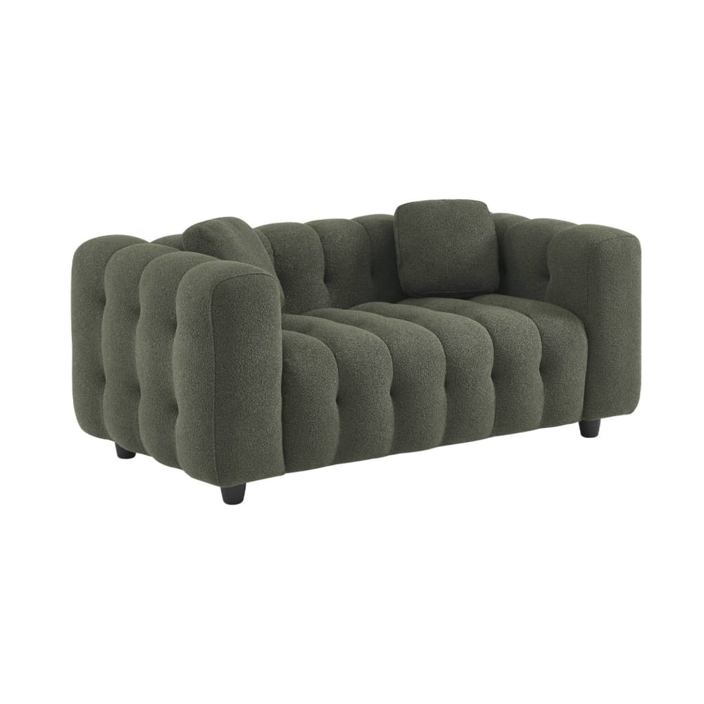 sweeek 2-Sitzer-Sofa mit kapitoniertem Bouclé-Bezug, khaki style modern Grün Stoff