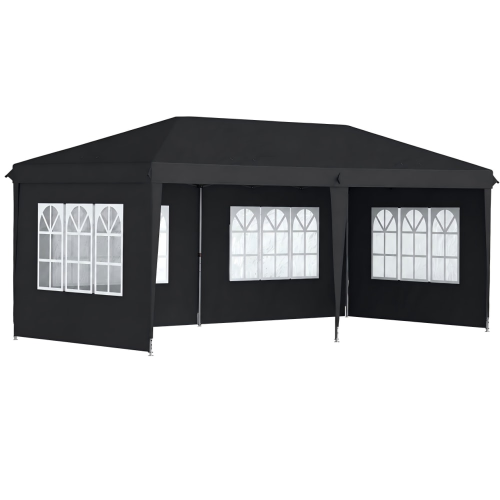 ComfortXL Faltpavillon 3x6 m wasserdicht mit Tragetasche und 4 Wänden schwarz - Pes - Polyester