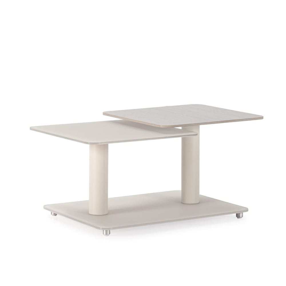 Table basse pivotante avec plateaux en verre L114 cm - Effet Travertin