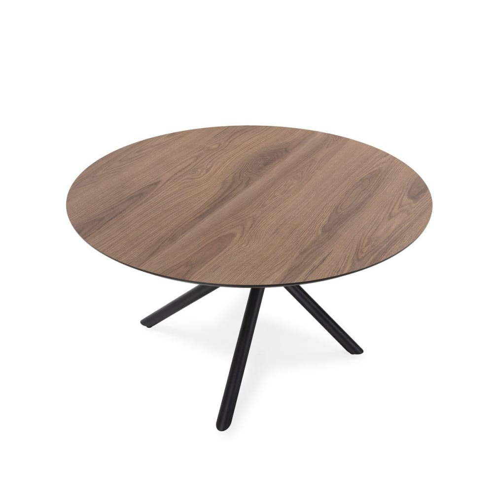 Table à manger ronde avec pieds en métal D120 cm - Effet Bois foncé