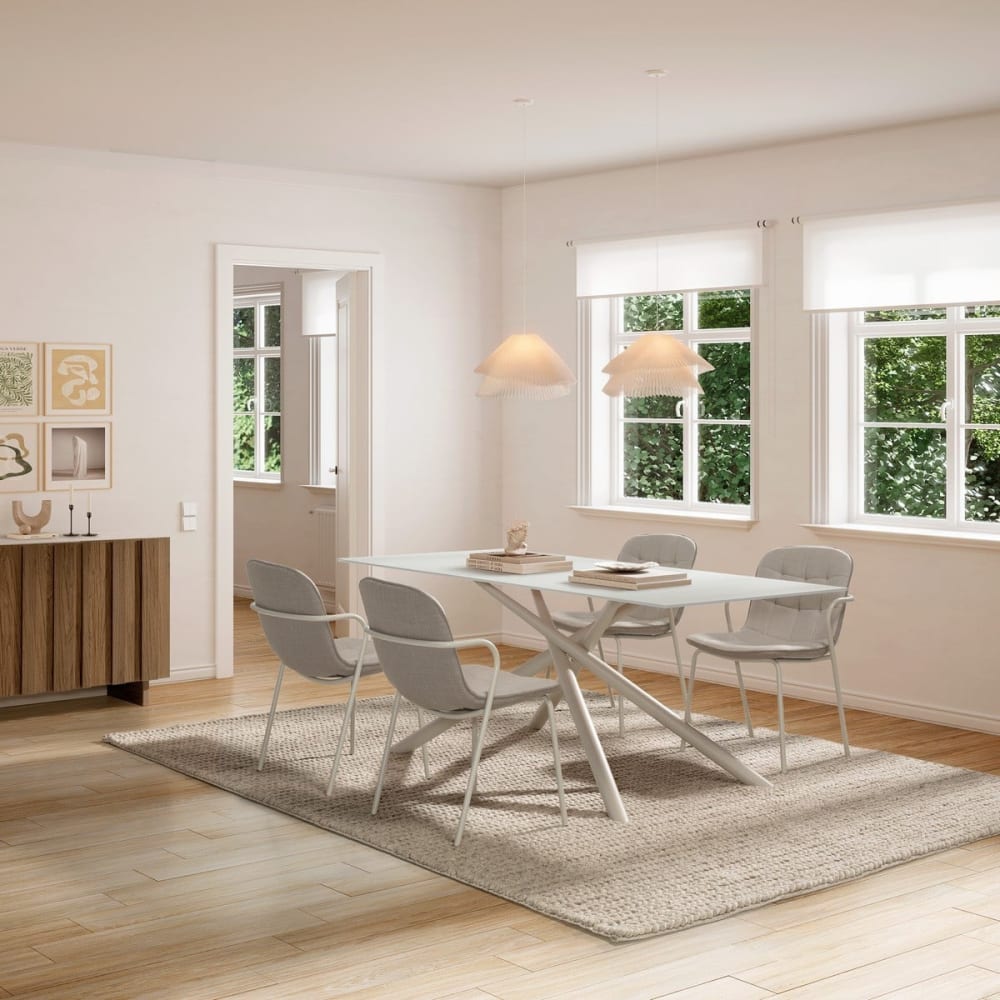 Stühle 4er-Set aus Stoff mit Metallbeinen, H 81 cm - Beige -