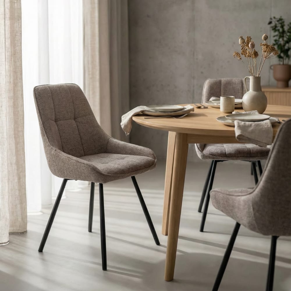 Stühle 4er-Set aus Stoff mit Metallbeinen, H 85 cm - Braun -