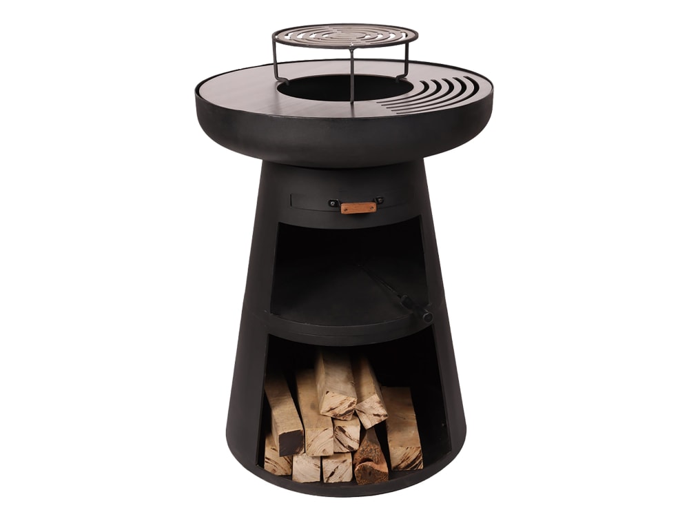 Barbecue rond avec plaque d'acier ronde et grille