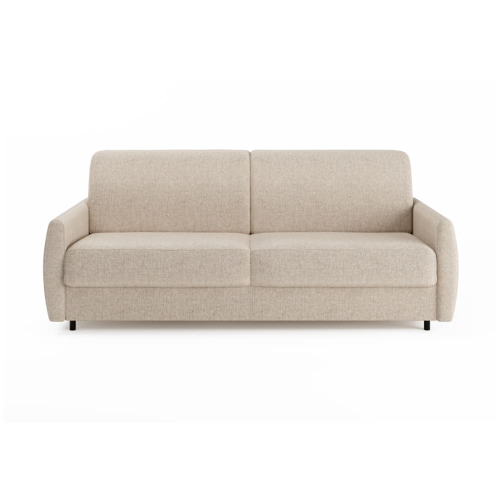Canapé convertible en tissu beige, matelas 160x190 épaisseur 13 cm