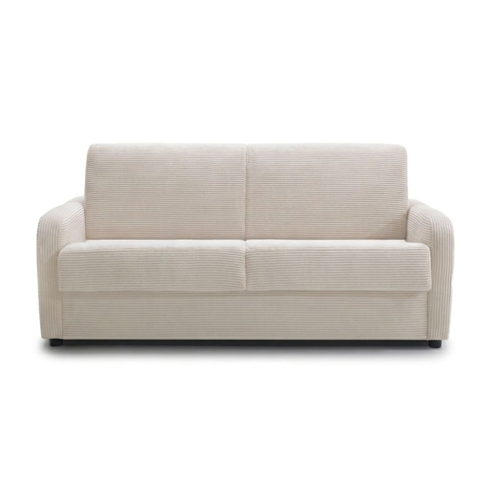 Canapé convertible en velours blanc, matelas 140x190 épaisseur 13 cm