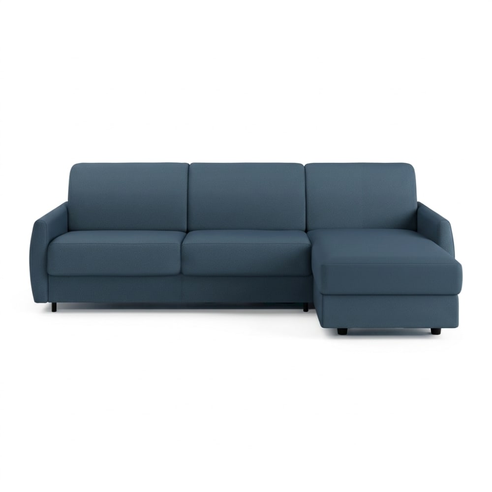 Canapé d'angle convertible en tissu bleu, matelas 140x190