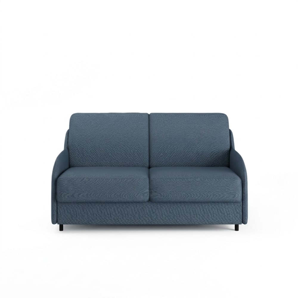 Canapé convertible en tissu bleu, matelas 120x190 épaisseur 13 cm