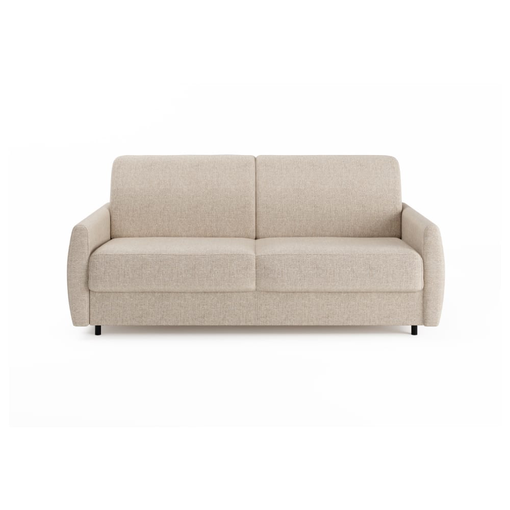 Canapé convertible en tissu beige, matelas 140x190 épaisseur 13 cm