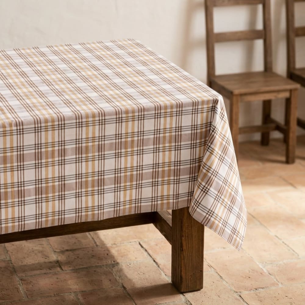 Nappe anti-taches à carreaux beige 140x140 cm