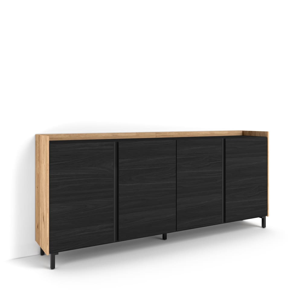 Buffet effet bois noir et chêne 207x35x91cm avec pieds