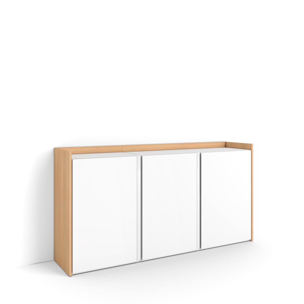 Buffet effet bois blanc et chêne 156x35x80cm