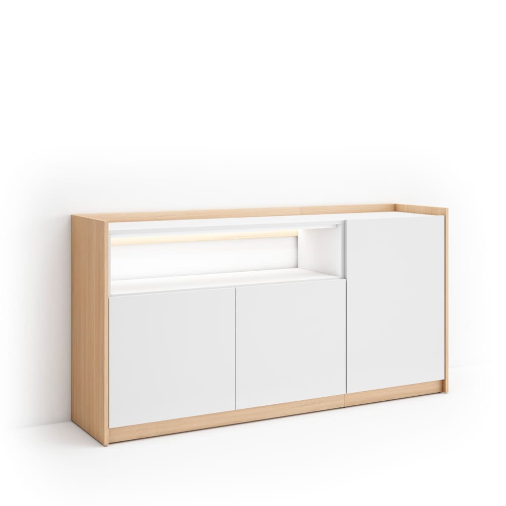 Buffet effet bois blanc et chêne 156x37x80cm avec led