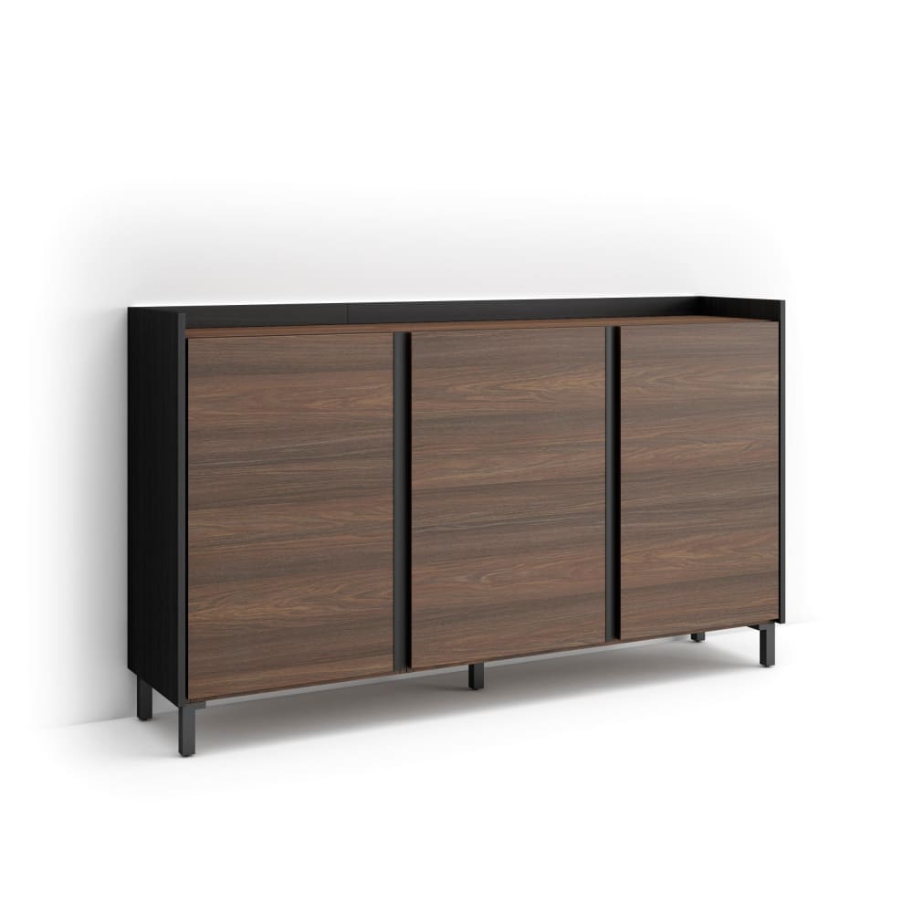 Buffet effet bois de chêne foncé et noir 156x35x91cm avec pieds