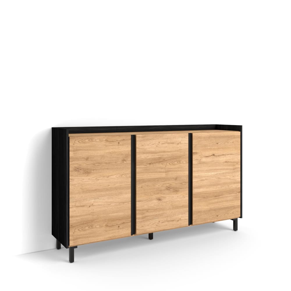 Buffet effet bois de chêne et noir 156x35x91cm avec pieds