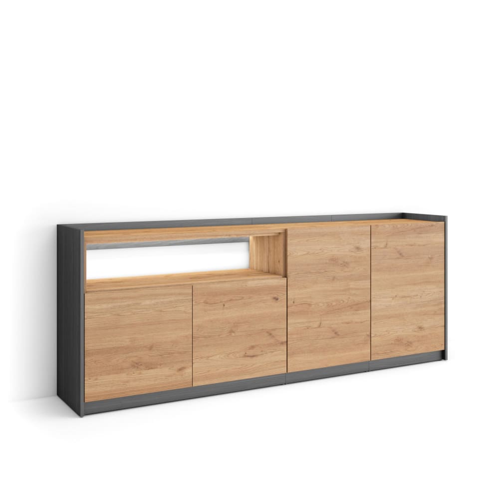 Buffet effet bois de chêne et noir 207x37x80cm avec led