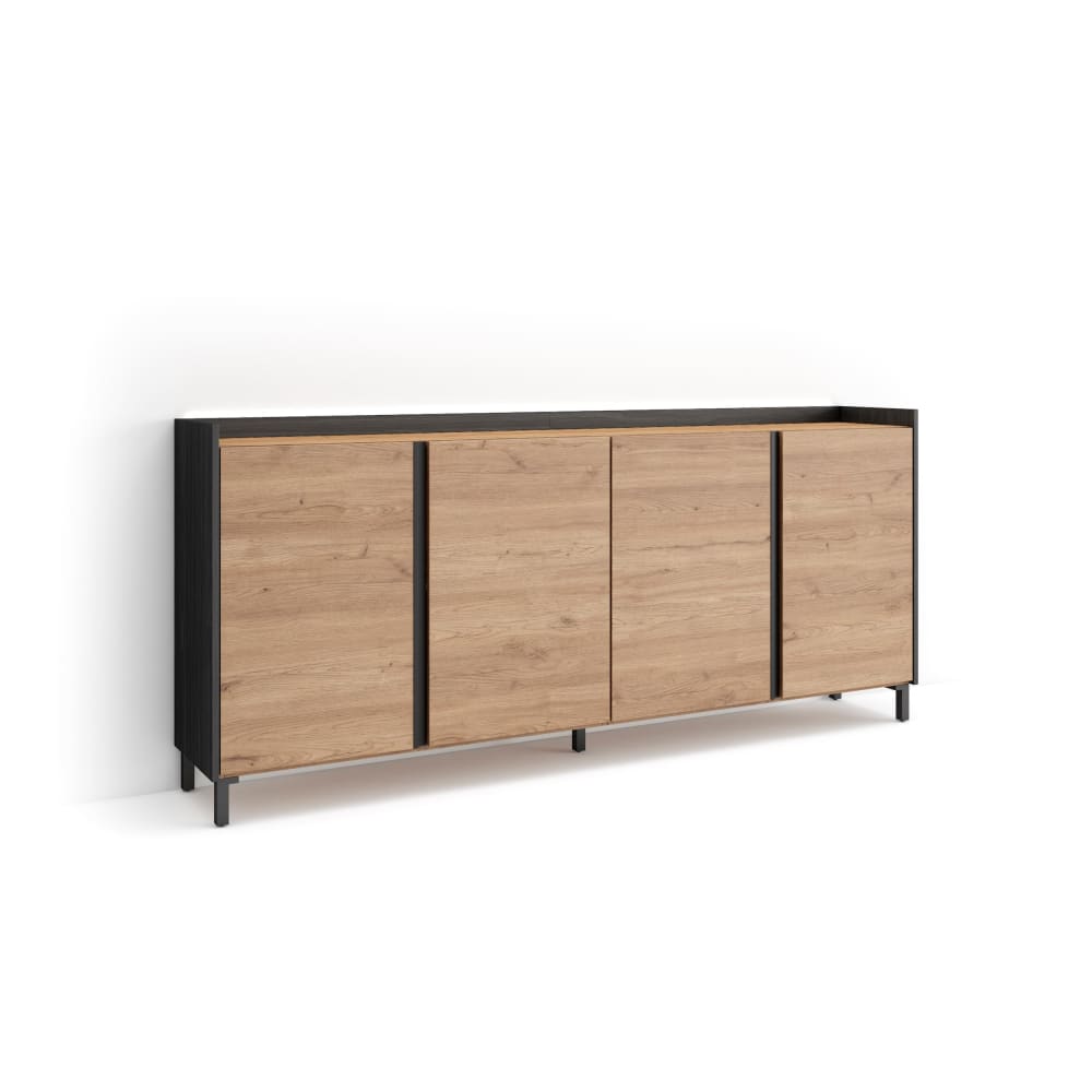 Buffet effet bois de chêne et noir 207x35x91cm avec pieds