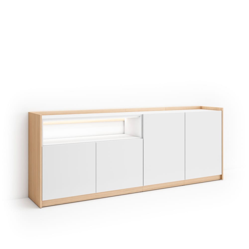 Buffet effet bois blanc et chêne 207x37x80cm avec led
