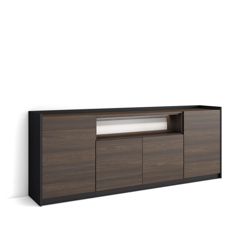 Buffet effet bois de chêne foncé et noir 207x37x80cm avec led