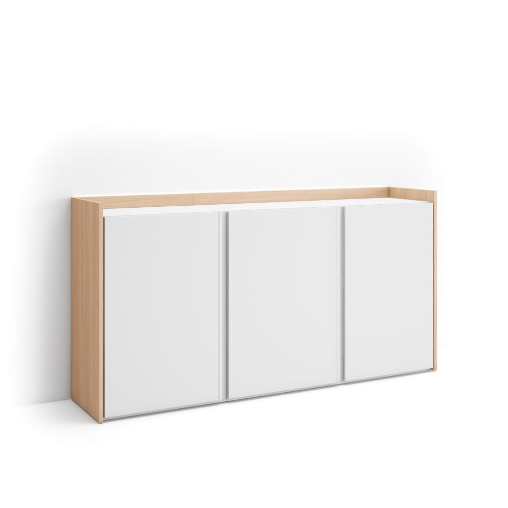 Buffet effet bois blanc et chêne 156x35x80cm avec led