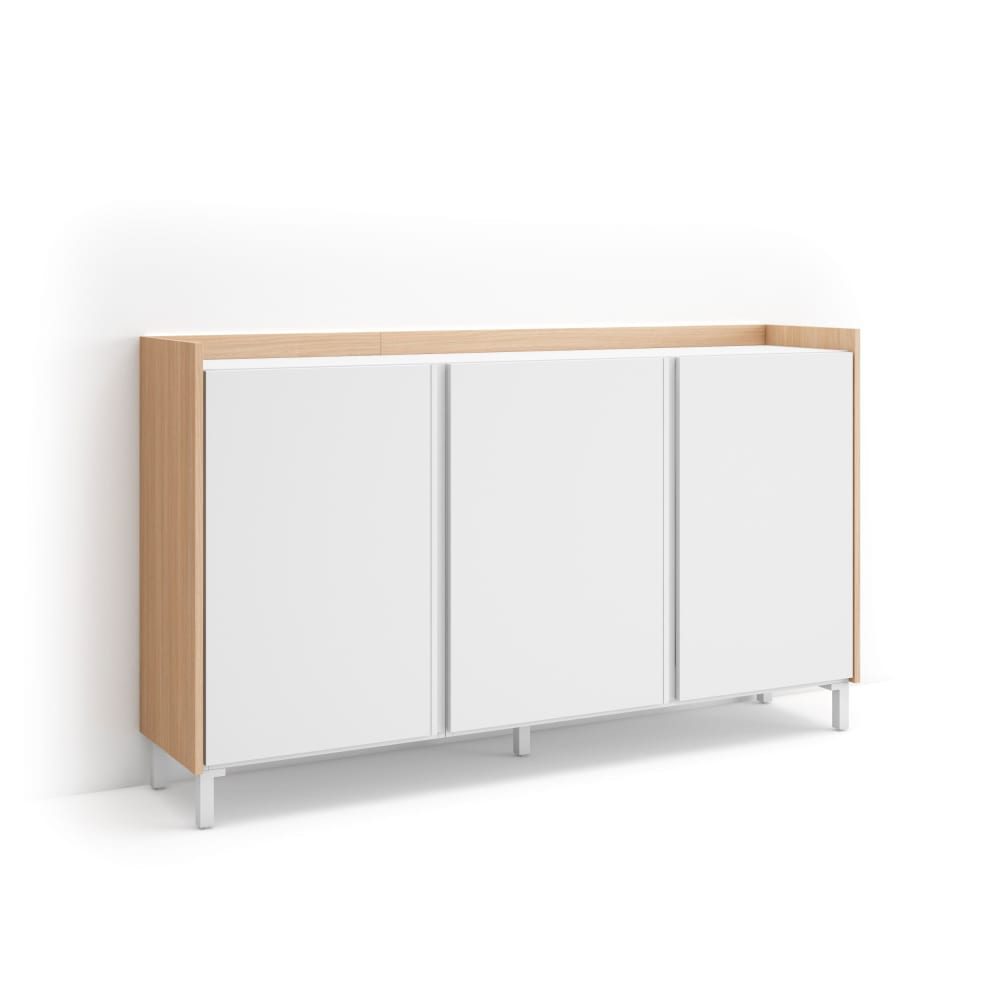 Buffet effet bois blanc et chêne 156x35x91cm avec pieds