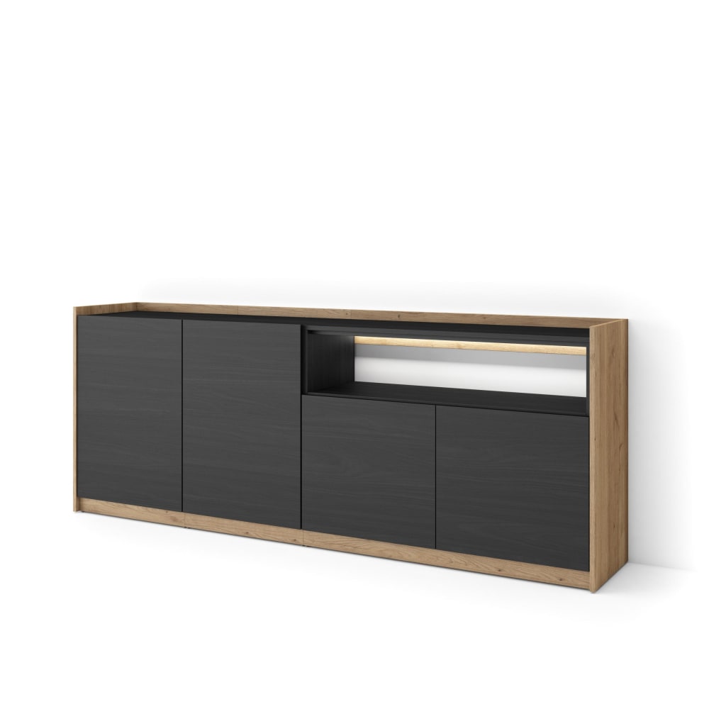 Buffet effet bois noir et chêne 207x37x80cm avec led