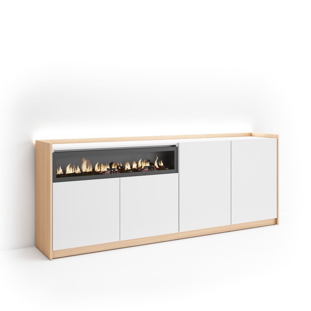Sideboard Holzeffekt weiß und eiche 207x37x80cm Kamin mit