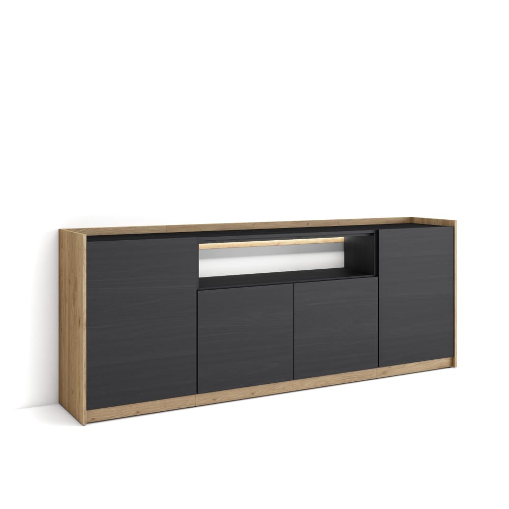 Buffet effet bois noir et chêne 207x37x80cm avec led